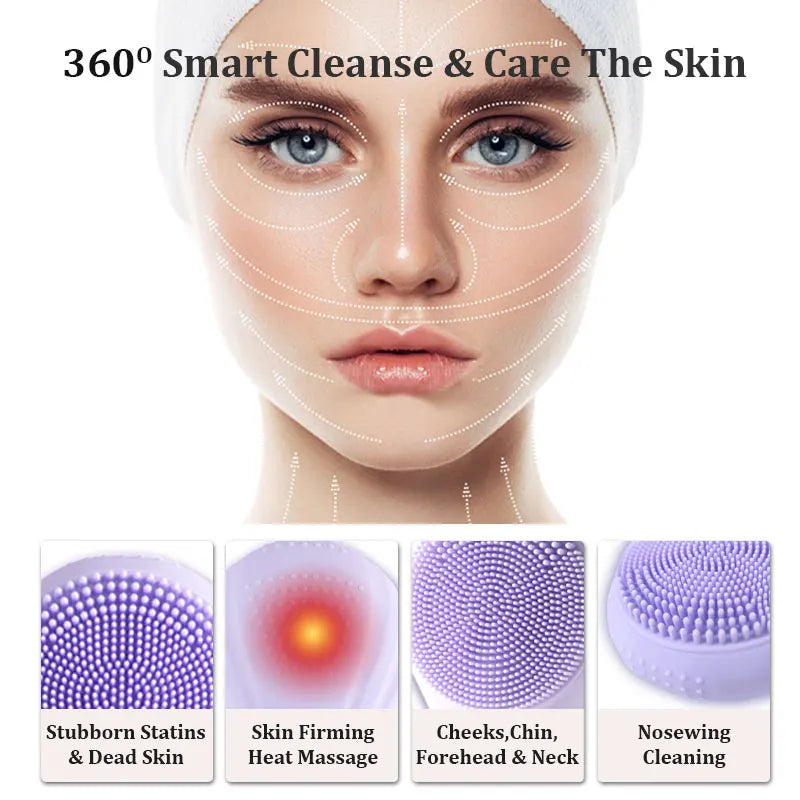 Sonic Waterproof Facial Cleansing Brush for Men &amp; Women Rechargeable Exfoliating Electric Face Scrubber Cleanser Brush