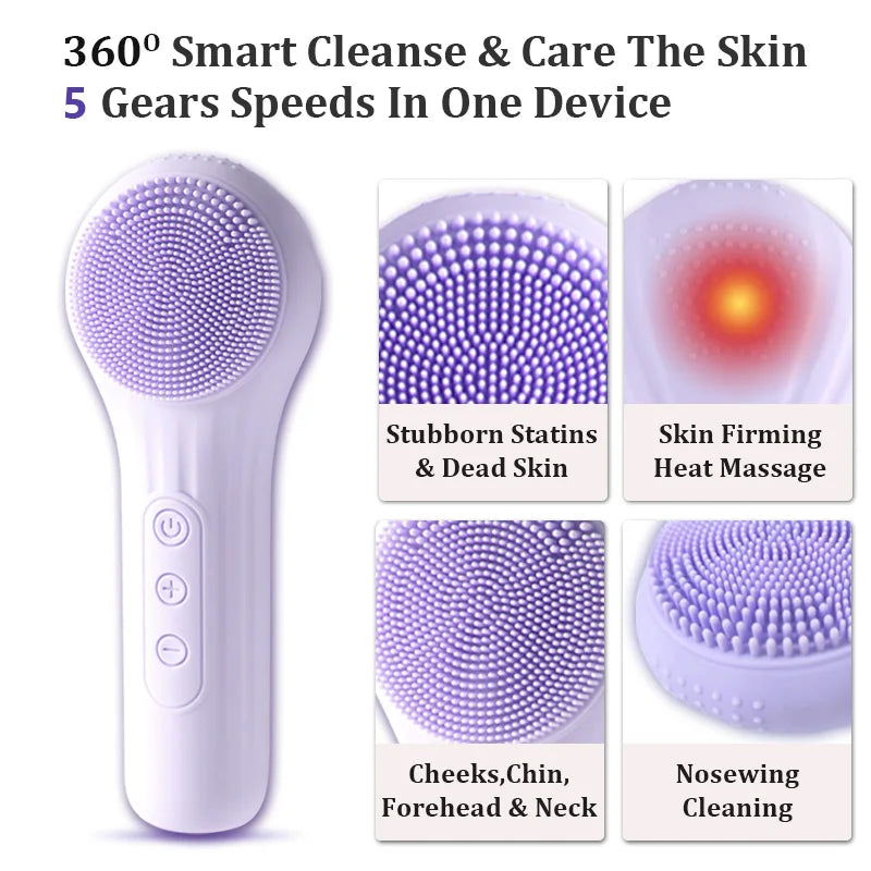 Sonic Waterproof Facial Cleansing Brush for Men &amp; Women Rechargeable Exfoliating Electric Face Scrubber Cleanser Brush